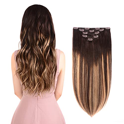 5 extensões de cabelo humano Remy Clip in Hair de 50,8 cm, marrom...