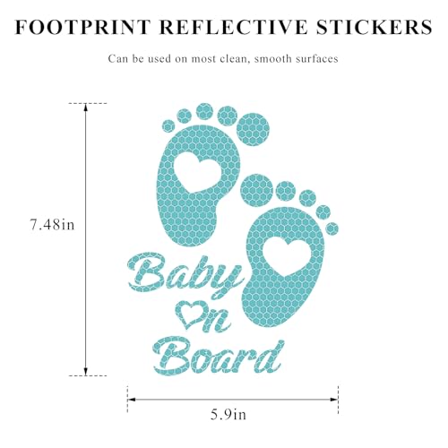 Image of Baby on Board Car Sticker, High Intensity Reflective Baby on Board Footprint Safety Warning Decal, Waterproof Kids on Board Baby in Car Feet Decal Sticker for Bumper (Light Blue)
