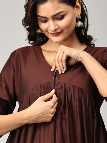 Image of The Mom Store Women's Raw Silk Maternity and Nursing Kurta Set | Front Zipper for Easy Feeding Pre and Post Pregnancy