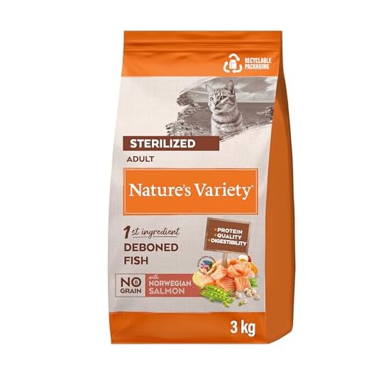 Nature's Variety Selected, Pienso para Gatos Adultos Esterilizados, Sin cereales, con Salmón noruego sin espinas, 3kg