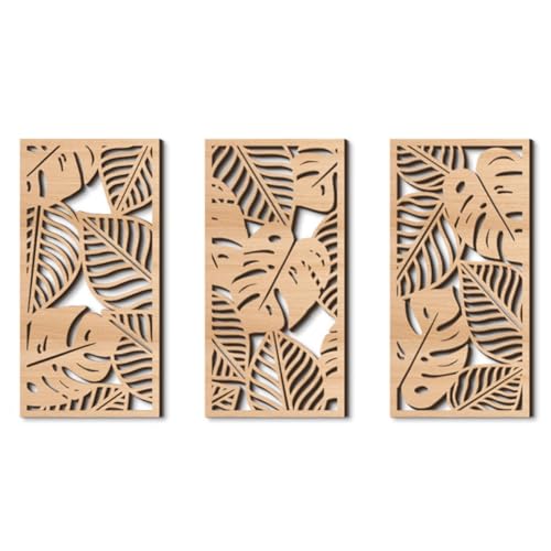 SHTGOI Decoración de pared 3 piezas mural esculturas de pared de madera pinturas decorativas corte láser patrón ahuecado póster abstracto póster colgante decoración de pared lienzo hoja para