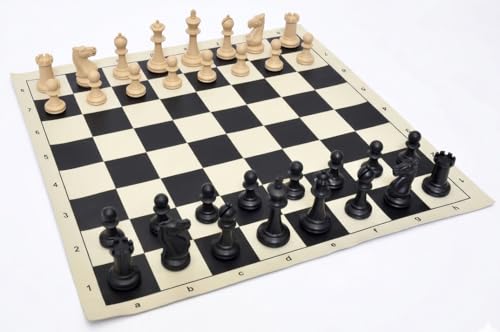 Image of PALM ROYAL HANDICRAFTS 17x17 inches Portable Travel Chess Set - Roll-Up Vinyl Board with Staunton Chessmen and Zippered Carrying Case - Perfect for Tournaments, Schools, and Outdoor Play.