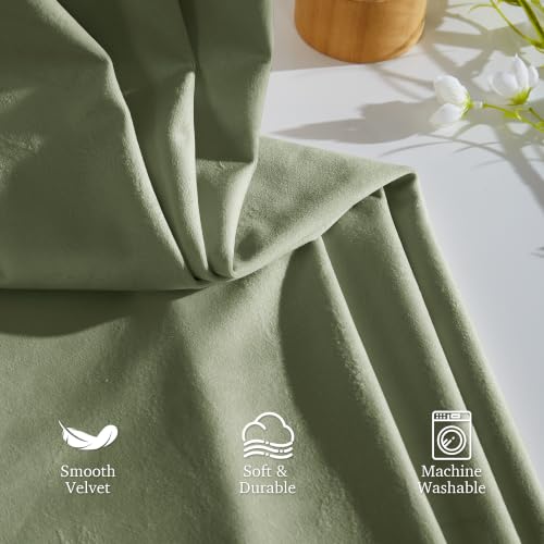 Image of StangH Modern Farmhous Sage Green Velvet Curtains 84 Inches Long 2 Panels