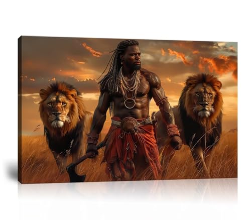 African King Wall Decor Black King Wall Art for Men Boy Living Room Bedroom Home Decor Retro Canvas Painting Picture Prints Framed Framed(28"L x 44"W)