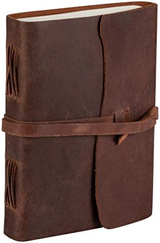 Tuk Tuk Press, Handmade Leather Notebook Journal, Antique Dark Tan Matte Finish, 200 Recycled Cotton Unlined Pages, 8 Inches by 6 Inches