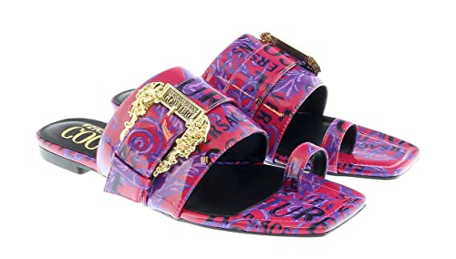 Versace Jeans Couture Purple Red Logo Baroque Flat Slip On Mule Sandals-7 For Womens #TOP22