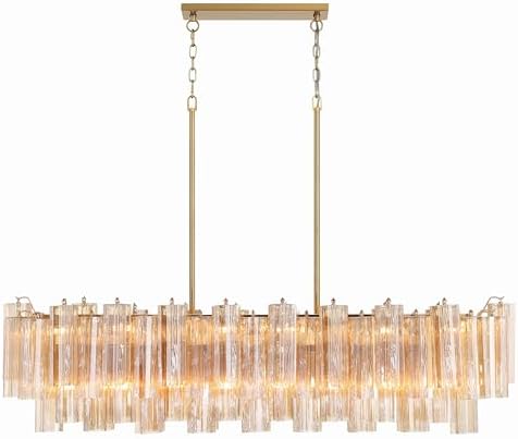 Crystorama Addis 14 Light Aged Brass Linear Chandelier