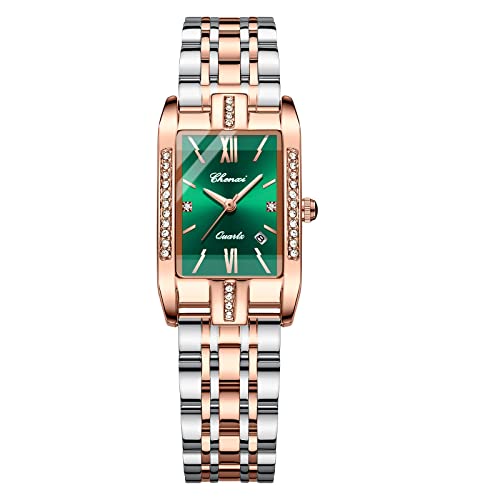 Avaner Reloj de pulsera para mujer con escala de vigas, 3 diales separados, reloj analógico de cuarzo para mujer, Tipo3-con esfera rectangular-verde, Pulsera