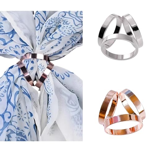 Image of SYWDUDUCLT Scarf Ring for Women's Shawl, Silk Neckerchief, Tshirt, Gold /Sivler, S /M /L, 2 Pcs