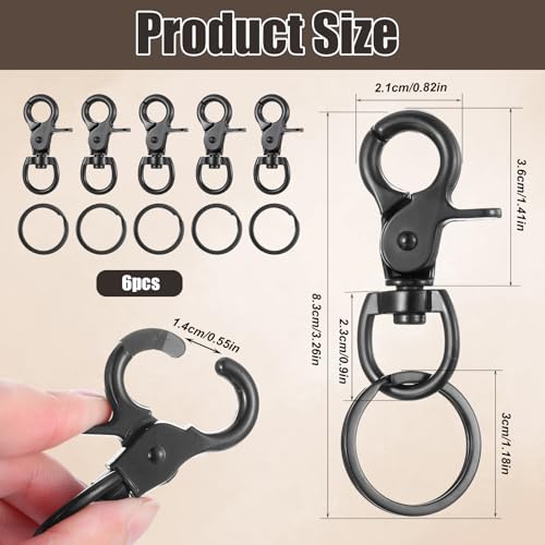 JIEYAO 6 Stück Karabinerhaken mit Drehgelenk,Zinklegierung Karabiner Hundeleine mit Schlüsselanhänger Robust Scherenkarabiner Wirbelkarabiner Schwarz Bolzenkarabiner für Hundeleine Schlüssel Gepäck