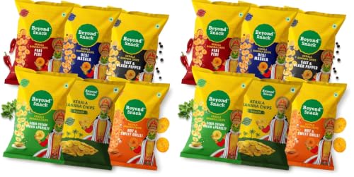 Image of Beyond Snack Nendran Kerala Banana Chips | Combo pack (Original Salted, Desi Masala , Salt and Pepper,Peri Peri, Sour Cream Onion Parsley, Hot and Sweet Chilli )| Thin Crunchy Crispy Snack |600g (100g*6packs)