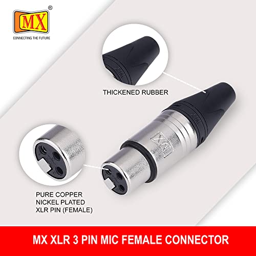Image of MX XLR Connectors 3 Pin XLR Female Connector for Microphone Audio Socket Made of Pure Copper Nickel Plated XLR Pin for High Conductivity and Ultra-Low Noise (Metal End) Pack of 2