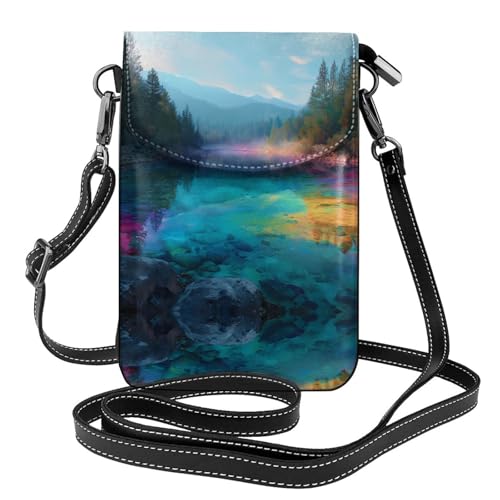 Petit sac en cuir imprimé lac arc-en-ciel parfait pour le camping et le shopping