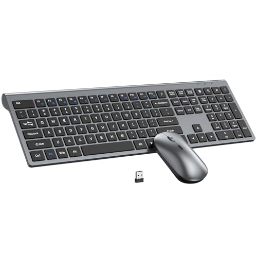 Wireless Keyboard and Mouse Combo, Full Size Keyboard and Mouse, Long Battery Life, Optical Mouse, 2.4G Lag-Free Cordless Mice Keyboard Set Ultra Slim Design for Computer, Laptop, PC, Mac (Gray Black) by EDJO - Used condition - US$24.13
