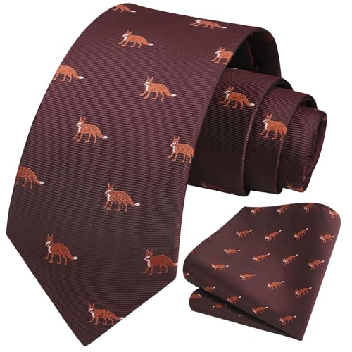 Image of HISDERN Ties for Men Classic Animal Tie and Pocket Square Set Jacquard Woven Silk Neckties Handkerchief Wedding Party