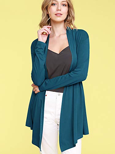 Image of Lock and Love Women's Draped Front Open Asymmetrical Cardigan - Casual Long Sleeve Lightweight Duster