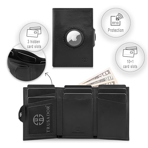 TRUSADOR Unisex Toscana AirTag Holder Leather Wallets (AirTag & Coin Holder, Black)4