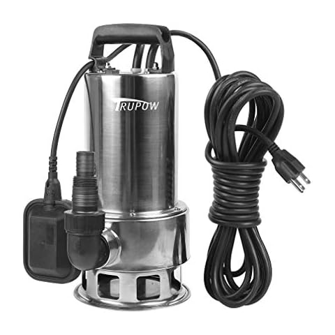 Trupow 1.5HP 110v Submersible Sewage Drain Flood Stainless Steel Clean/Dirty Water Sump Transfer Pond Garden Pump Cover