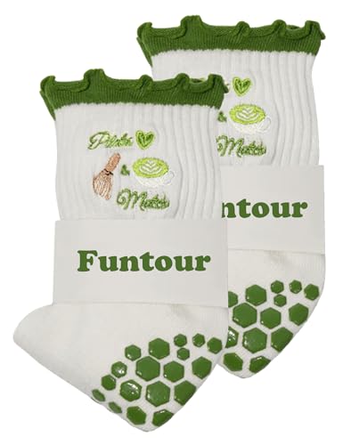 Image of Pilates Grip Yoga Socks For Women Barre Socks Cute Athletic Non Slip Sock | Soft cotton, breathable Non-slip grip sole Ruffle embroidery design For pilates barre yoga Cute women's gift