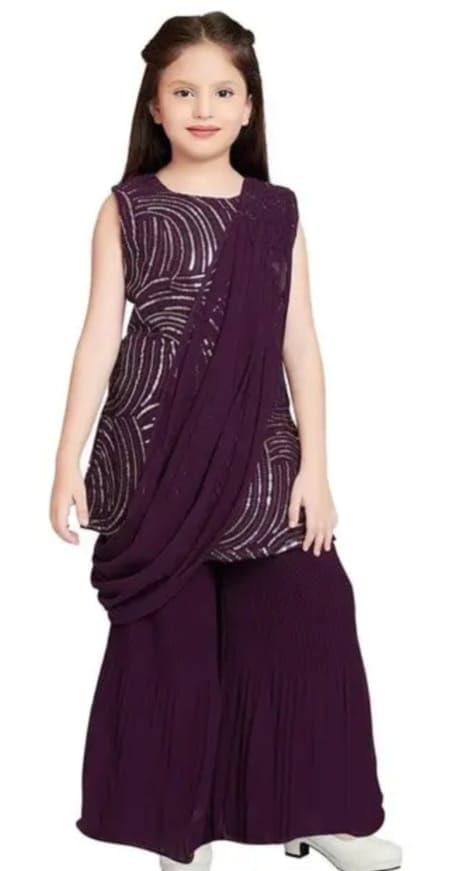 Indian Girls Ethnic Kurta Plazzao Kids Dress Set, Cotton Fabric, Mirror Work, Size 2 Years to 12 Years.