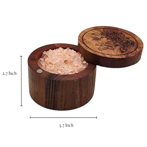 Saltcellermadeofacaciawoodspiceboxswivellidcoverfortablegourmetherbsseasoningscountertopprimitivecontainerswoodendishjarstorageboxfloral Urban Country Home Decor Salt celler made of acacia wood spice box swivel lid cover for table gourmet herbs seasonings countertop primitive containers wooden dish jar storage box floral urban country home decor