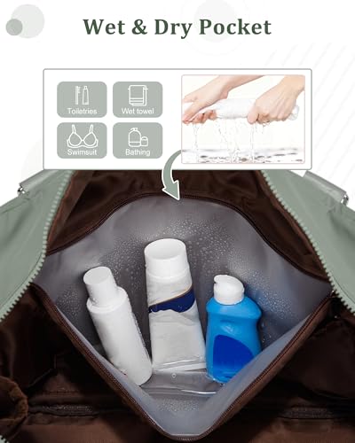 Image of Gym Bag for Women,Travel Duffle Bag for Travel with Wet Pocket Weekender Overnight Carry On Tote Bag Luggage Bag with Trolley Sleeve Personal Item Travel Bag Hospital Diaper Bag Green