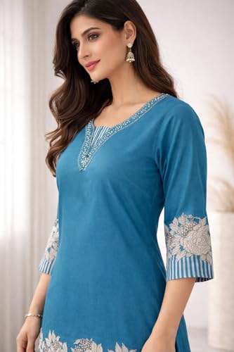 Image of FABNEX Kurta Set for Women | Stylish Cotton Printed Kurti Pant Set | Indo-Western Casual & Festive Kurta Set for Women (K-220-21)