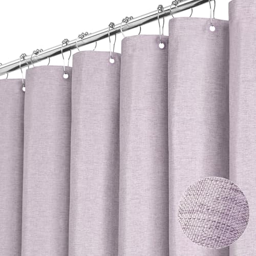BTTN Extra Long Shower Curtain, 96 Inch Long Linen Textured Heavy Duty Fabric Shower Curtain Set with 12 Plastic Hooks, Tall Decorative Neutral Waterproof Cloth Shower Curtain for Bathroom, Lavender