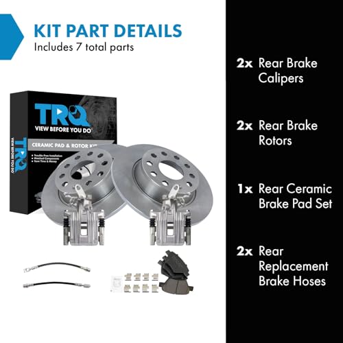 Image of TRQ Rear Brake Pad and Rotor Set Ceramic Calipers Compatible with 2010-2013 Audi A3 A3 Quattro 2012 Volkswagen Beetle 2011-2016 Eos 2010-2014 Golf 2012-2014 GTI Jetta 2012-2015 Passat