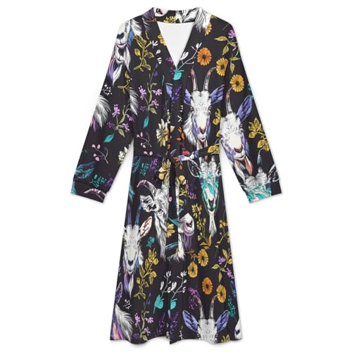 Goat And Flowers Soft Robe Long Sleeve Bathrobes V Neck Sleepwear Spa Robes with Belt Men Woman3