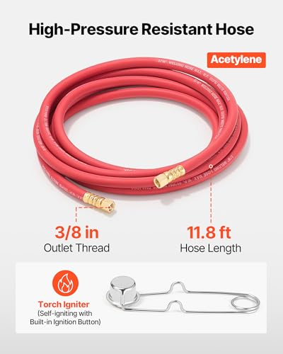 Image of VEVOR Air Acetylene Torch Kit, Acetylene Gas Welding Tool with 11.8FT Rubber Hose, PL-8A Self-Lighting Welding Tip & CGA200 Regulator, Swirl Frame Brazing Torch Kit for Home Industrial Metalworking