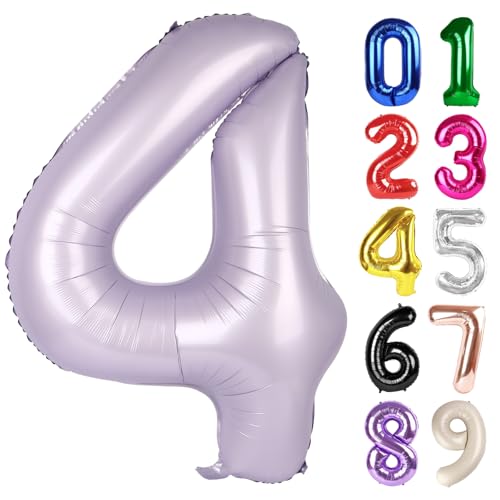 4 Balloon - Lilac Birthday Number Balloons, 40 Inch Decorations Men Women