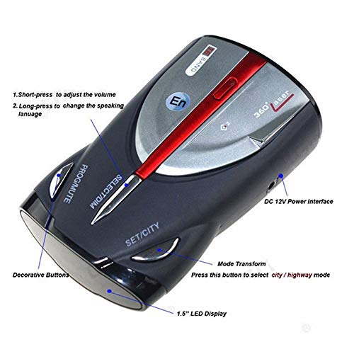 12V 16 Band XRS 9880 Radar Car Detector 360 Degree Led Display Police Speedometer Voice Alert/Blinking Alarm