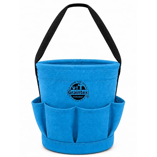 Graintex Tapered Canvas Bucket 12"x10"x15", Utility Tool Bucket 6 Pockets Outside, Reinforced Base & Carry Handle, Ripstop Canvas, Multi-Purpose Bag for Jobsite & Home Use - Royal Blue by Graintex - Used condition - US$25.65