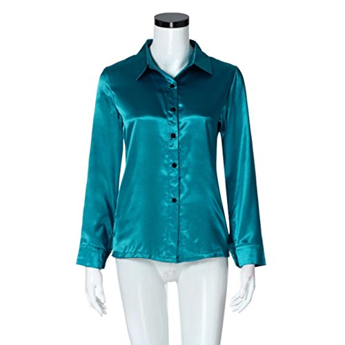 Women Shirts Womens Button Fashion Casual Tops Long Sleeve Shirt Blouse (2Xl, Green) #TOP4