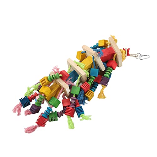 Brinquedo de mastigar papagaio médio e grande – Blocos de madeira coloridos com corda de mordida e s