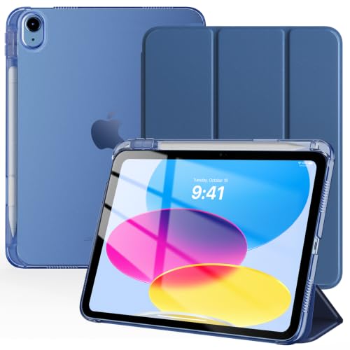 TiMOVO Cover per iPad 11 Generazione A16 11 Pollici 2025/iPad 10 Generazione 10,9 Pollici 2022 con Portapenne, Custodia con Supporto Retro Traslucido, Auto Sveglia/Sonno, Grigio Blu