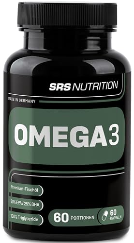 SRS Muscle - Omega 3, 60 Kapseln | aus Sardinen | 1000 mg Fischöl pro Kapsel | 50% EPA + 25% DHA | 100% Triglyceride | ohne Antioxidationsmittel | deutsche Premiumqualität