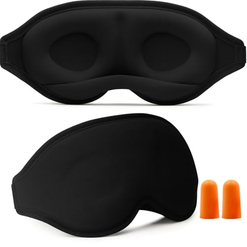 Image of Lyrovo 3D Contoured Eye Mask for Sleeping Men & Women | Soft Adjustable Sleep Mask for Eyes | Comfortable Eye Cover for Sleep, Travel & Meditation | Black Eye Sleeping Mask for Deep Rest