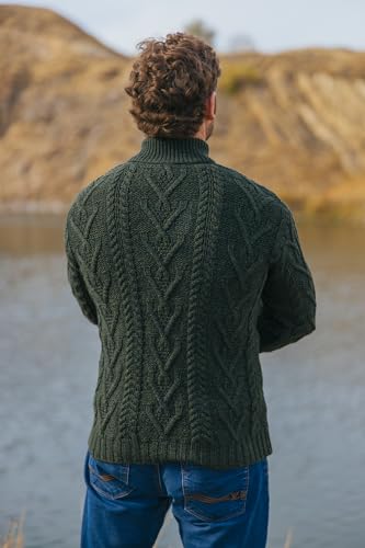 SAOL 100% Merino Wool Mens Zip Neck Sweater Irish Fisherman Cable Knit Winter Outdoor Pullover Aran Jumper3