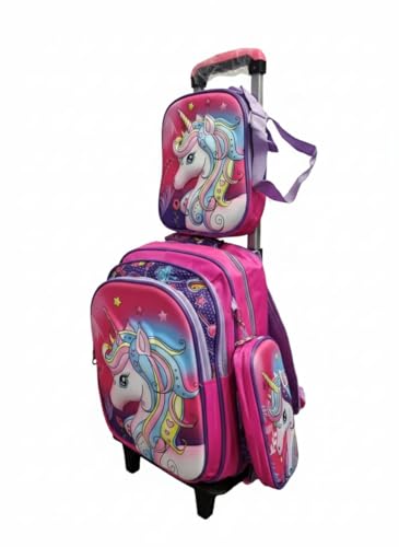 Image of Kids 17 Inch School Backpack Combo Set - Lunch Box Bag & Stationery Pouch | Trolley Bag with 2 Wheels | Durable Polyester Carry-on Travel & School Bag for Boys