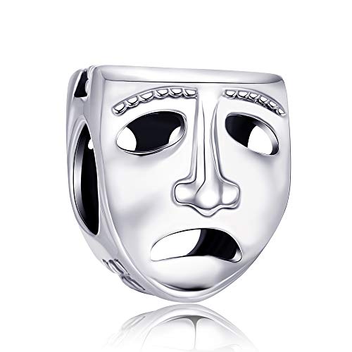 Abalorio de plata de ley con máscara de teatro que no se desgasta ni pierde el brillo 3