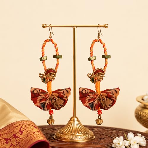 Image of Royal Queen & Empress Handcrafted Tribal Dhokra Earrings Collection for Women - Wooden, Fabric & Round Statement Ethnic Designs in Multiple Colours