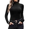 Ekouaer Women Turtleneck Shirt Long Sleeve Layer Tops Basic Ribbed Tees Soft Stretch Thermal Undershirts Lightweight Tees Black M