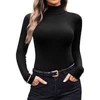 Ekouaer Women Turtleneck Shirt Long Sleeve Layer Tops Basic Ribbed Tees Soft Stretch Thermal Undershirts Lightweight Tees Black M