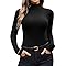 Ekouaer Women Turtleneck Shirt Long Sleeve Layer Tops Basic Ribbed Tees Soft Stretch Thermal Undershirts Lightweight Tees Black M