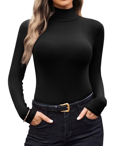 Ekouaer Women Turtleneck Shirt Long Sleeve Layer Tops Basic Ribbed Tees Soft Stretch Thermal...