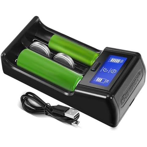 CT-ENERGY 2 Bay Battery Charger for AA AAA C Rechargeable Batteries and 2 Bay Coin Button Battery Charger for 2032 2450 Lithium Batteries with LCD Display Cover