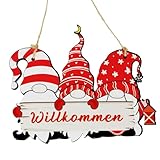 Weihnachten Anhänger Holz Bastelset,20*17cm Bemalt Willkommen Schild Weihnachtsdeko Tür,Bunte Weihnachtsschmuck zum Basteln Deko mit Schnur,Fensterhänger weihnachten,Geeignet für Türen, Fenster,Wände