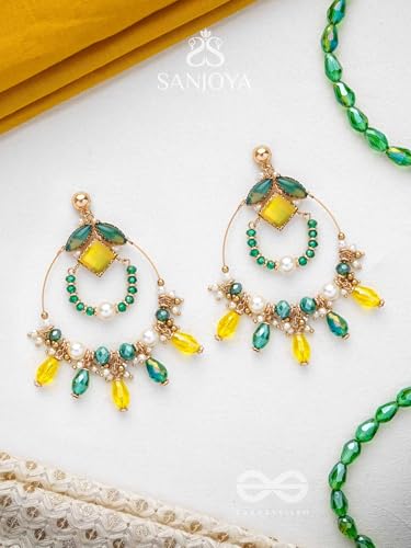 Image of SANJOYA by EVERSTYLISH Embroidered Earrings for Women | Hoop Earrings with Stones, Beads, Pearls & Glass Drops | Lightweight Ethnic & Festive Jewelry for Weddings & Parties